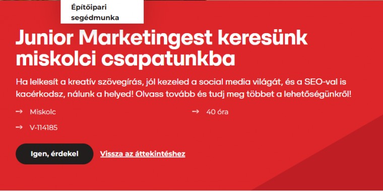 Junior Marketinges álláslehetőség Miskolcon